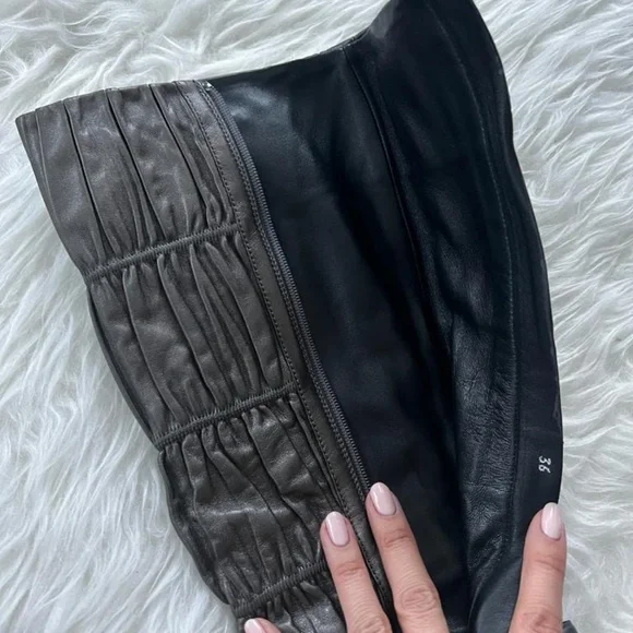 PRADA Black Ruched Leather High Heel Boots - Picture 3 of 5